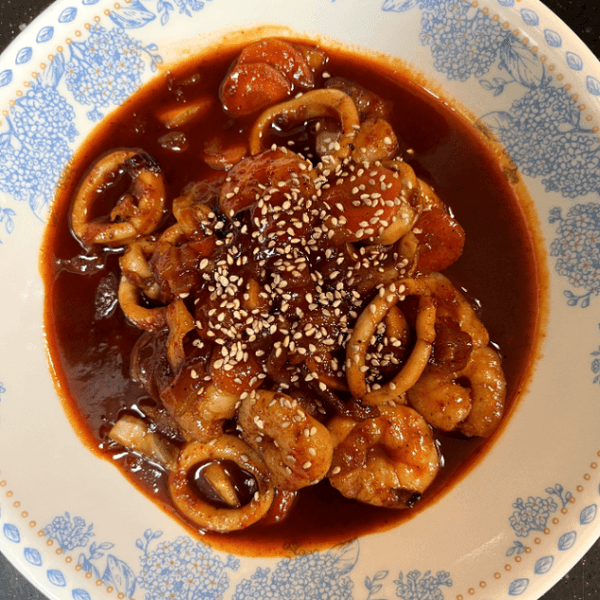 Spicy Korean Stir-Fried Squid & Shrimp